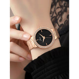 Black dial crystal rose gold bracelet watch for women
