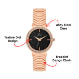 Black dial crystal rose gold bracelet watch for women