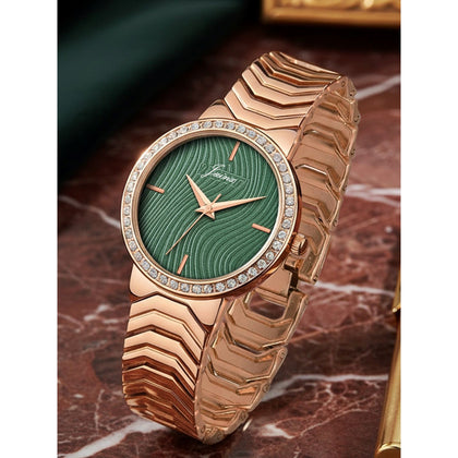 Green dial bracelet watch for women with rose gold strap
