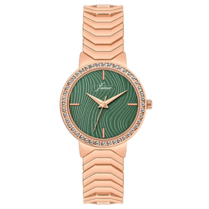 Green dial bracelet watch for women with rose gold strap