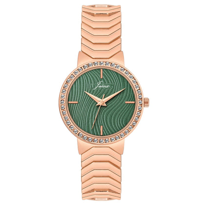 Green dial bracelet watch for women with rose gold strap