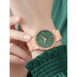 Green dial bracelet watch for women with rose gold strap