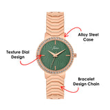 Green dial bracelet watch for women with rose gold strap