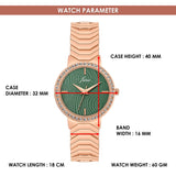 Green dial bracelet watch for women with rose gold strap