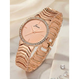 Rose gold textured dial bracelet watch for women with crystal bezel
