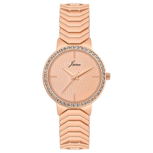 Rose gold textured dial bracelet watch for women with crystal bezel