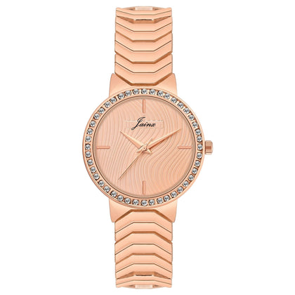 Rose gold textured dial bracelet watch for women with crystal bezel