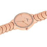 Rose gold textured dial bracelet watch for women with crystal bezel