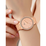 Rose gold textured dial bracelet watch for women with crystal bezel