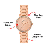 Rose gold textured dial bracelet watch for women with crystal bezel