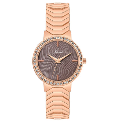 Rose gold chain strap analog watch for women with crystal bezel
