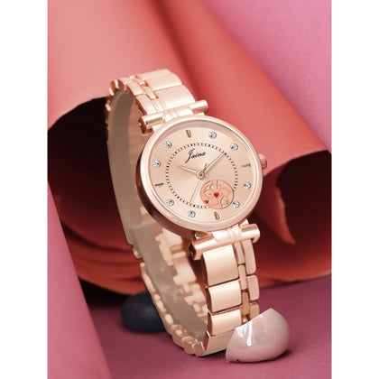 Jainx rose gold analog watch for women with metal bracelet strap