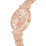 Side view of Jainx rose gold bracelet watch for women