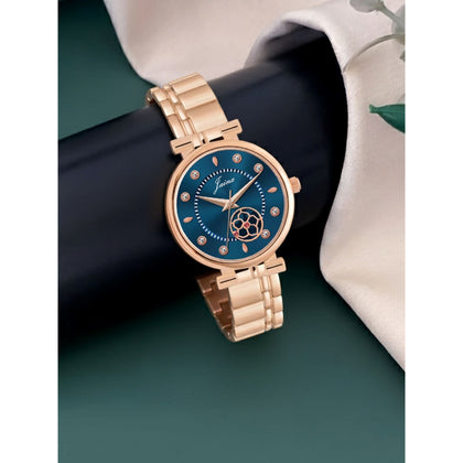 Jainx blue dial rose gold bracelet watch for women styled on wrist