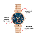 Jainx blue dial women watch with quartz movement and crystal accents