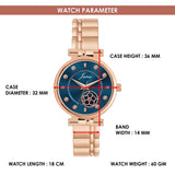 Rose gold bracelet watch for women with blue dial and jewelry clasp