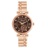 Jainx brown dial rose gold analog watch for women with metal strap