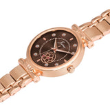 Side view of rose gold chain strap women watch with brown dial