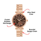 Rose gold bracelet watch for women with brown dial and crystal accents