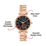 Jainx black chain strap women watch with crystal dial accents
