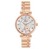 Jainx silver dial analog watch for women with rose gold metal strap