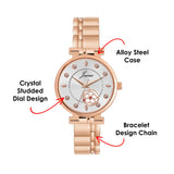Rose gold bracelet watch for women with silver dial and crystal accents