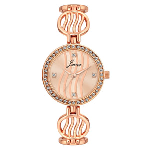 Rose gold analog watch for women with designer bracelet style strap