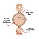Jainx women’s rose gold analog watch with quartz movement details