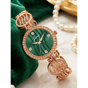 Jainx green dial rose gold crystal studded bracelet watch for women