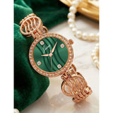 Jainx green dial rose gold crystal studded bracelet watch for women