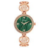 Jainx green dial rose gold crystal studded bracelet watch for women