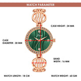 Jainx green dial rose gold crystal studded bracelet watch for women