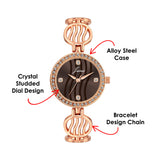 Rose gold bracelet style analog watch for women with brown dial