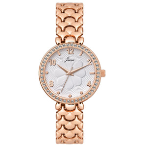 Jainx white dial rose gold bracelet watch for women