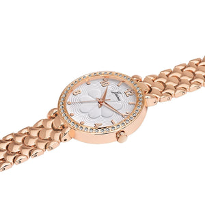 White dial watch for women with rose gold chain strap