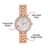 Rose gold bracelet style ladies watch with white dial details