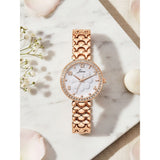 Rose gold watch for women with white dial and jewelry clasp