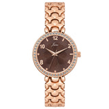 Jainx JW8682 rose gold bracelet watch for women with brown textured dial and crystal bezel
