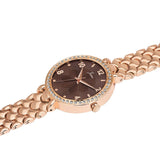 Jainx JW8682 rose gold bracelet watch for women with brown textured dial and crystal bezel