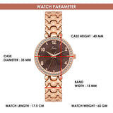 Jainx JW8682 rose gold bracelet watch for women with brown textured dial and crystal bezel