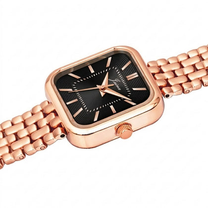 Black square dial women’s watch with rose gold bracelet metal strap