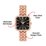 Jainx black dial rose gold square watch for women side angle view