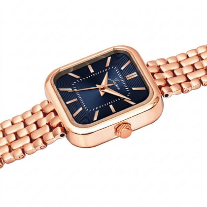 Blue square dial women’s watch with rose gold metal bracelet strap
