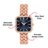 Jainx rose gold square dial watch for women showing bracelet strap design