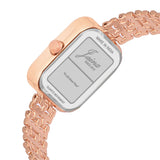 Back side view of Jainx rose gold women’s watch with jewelry clasp