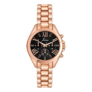 Jainx rose gold black Roman numeral bracelet watch for women - JW8686

