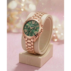 Jainx rose gold green Roman numeral bracelet watch for women - JW8688
