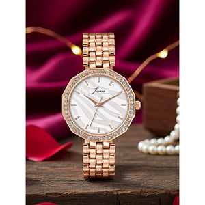 Jainx rose gold white textured dial bracelet watch for women - JW8690
