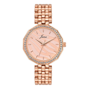 Jainx rose gold textured dial bracelet watch for women - JW8691
