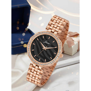 Jainx rose gold black textured dial bracelet watch for women - JW8692